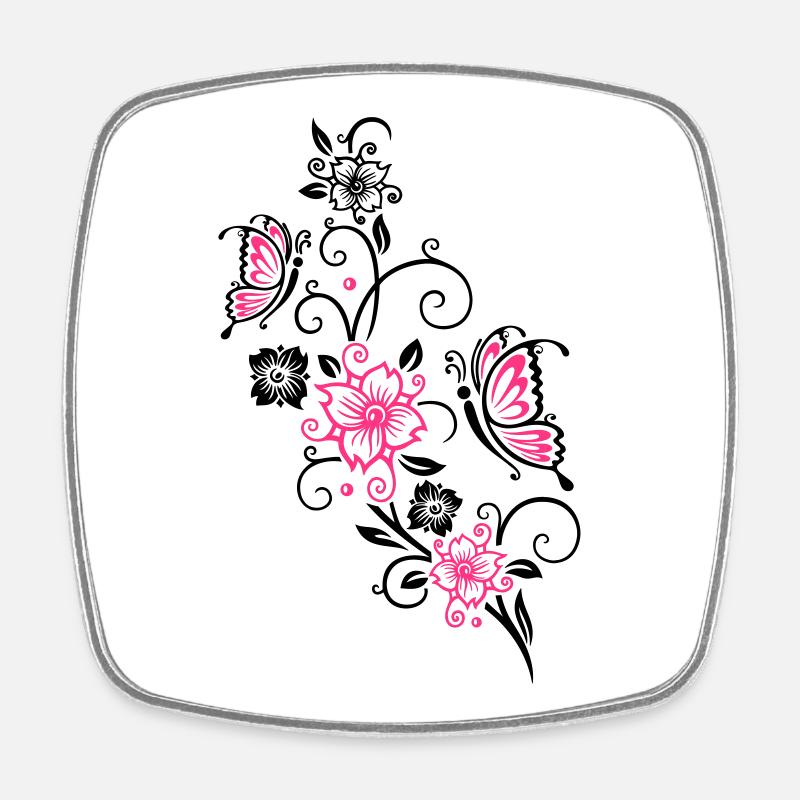 Fleurs de cerisier et papillons, printemps. - Magnet carré - blanc