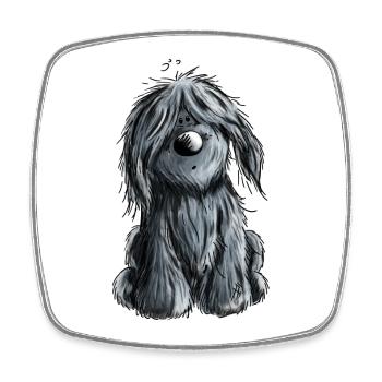 Knuffiger schwarzer Briard - Hund - Geschenk - Viereckiger Kühlschrankmagnet - Weiß - Vorne