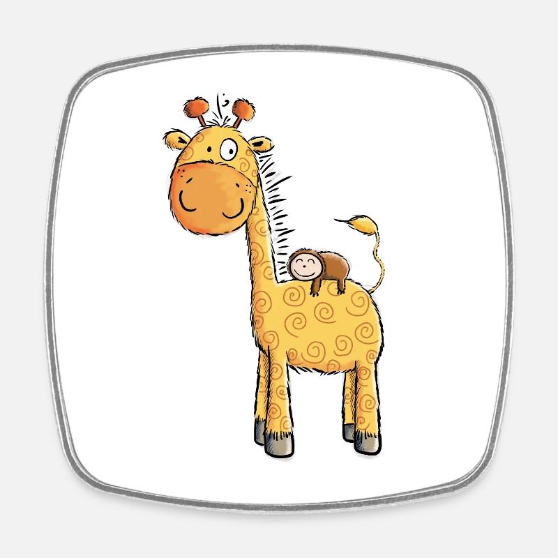 Cute Giraffe with Sloth I Wild Animal Comic - Square fridge magnet - white