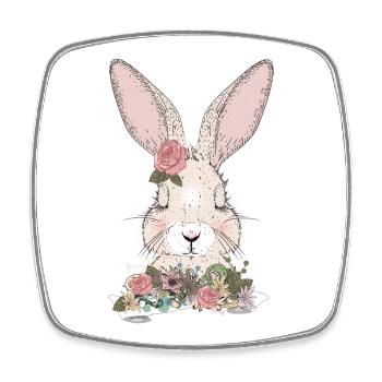 träumendes Kaninchen mit Blumen Verzierung - Viereckiger Kühlschrankmagnet - Weiß - Vorne