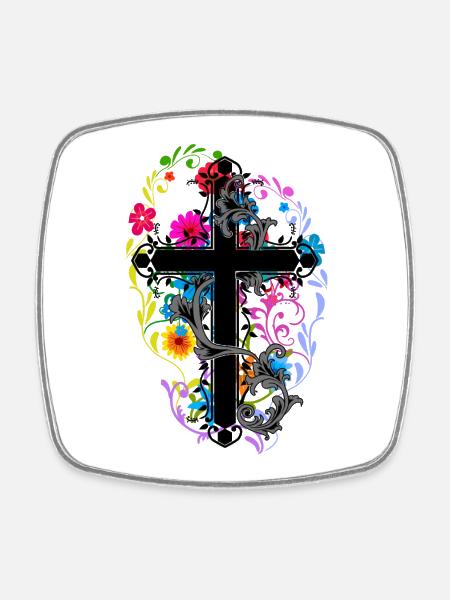Blomster Blomster Kors Jesus Gud Krysser Flora - Firkantet køleskabsmagnet - hvid