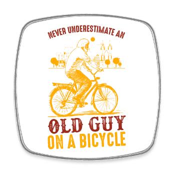 Never Underestimate Old Guy Bicycle - Square fridge magnet - white - Front