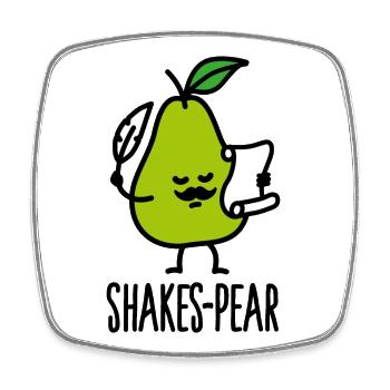 Shakes-Pear, Shakespeare lustige Birne Wortspiel Cartoon - Viereckiger Kühlschrankmagnet - Weiß - Vorne