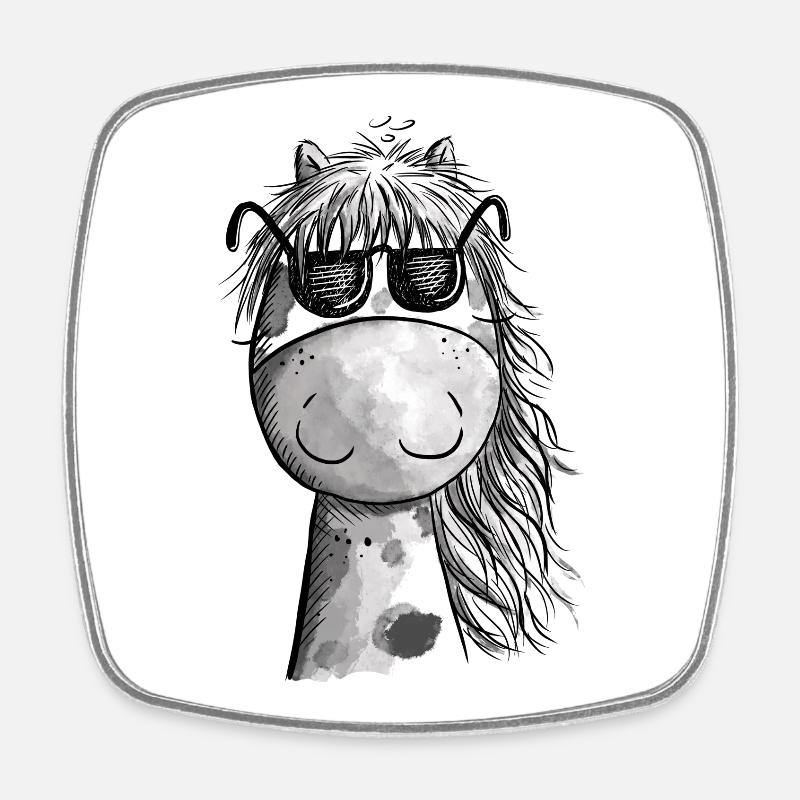 Cooles Pferd mit Sonnenbrille - Viereckiger Kühlschrankmagnet - Weiß