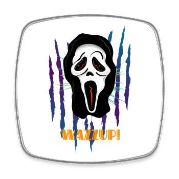 Watching horror movies with creepy horror mask - Square fridge magnet - white - Front