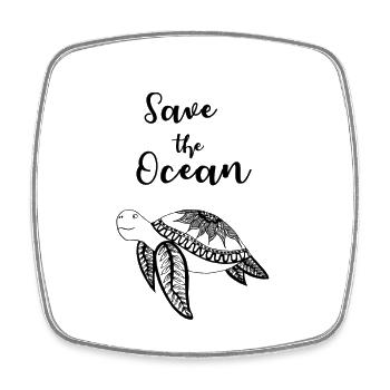 Slogan Save the Ocean avec la tortue - Magnet carré - blanc - Devant