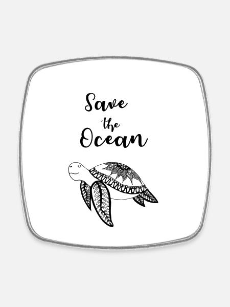 Save the Ocean Slogan mit Schildkröte - Viereckiger Kühlschrankmagnet - Weiß