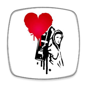Street art avec beaucoup d’amour - Pulvérisateur avec cœur - Magnet carré - blanc - Devant