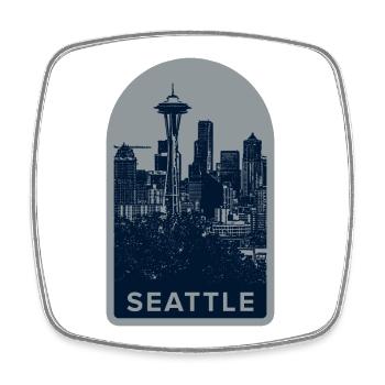 Seattle Skyline Badge: Space Needle Silhouette - Square fridge magnet - white - Front