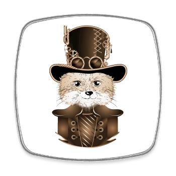 Steampunk fox with antique cylinder hat in sepia - Square fridge magnet - white - Front