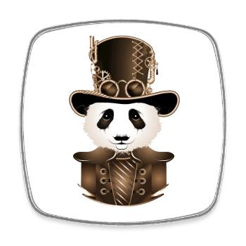 Steampunk Panda with antique cylinder hat in sepia - Square fridge magnet - white - Front