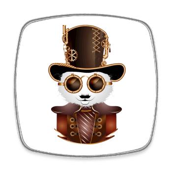 Steampunk Panda Bear avec chapeau cylindre et lunettes - Magnet carré - blanc - Devant