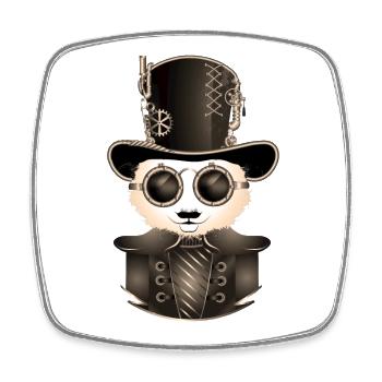 Panda Steampunk avec chapeau cylindre et lunettes en sépia - Magnet carré - blanc - Devant