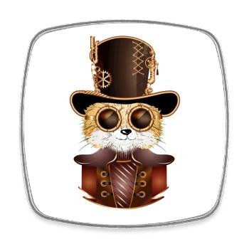 Renard steampunk avec chapeau cylindre antique et lunettes - Magnet carré - blanc - Devant