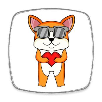 Welsh Corgi Pembroke avec lunettes de soleil et cœur - Magnet carré - blanc - Devant