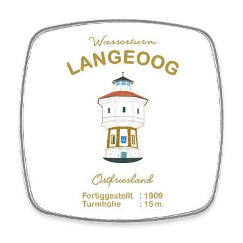 Langeoog Wasserturm, Schrift Gold, Ostfriesland - Viereckiger Kühlschrankmagnet - Weiß - Vorne