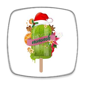 bright green ice cream in style for Christmas - Square fridge magnet - white - Front
