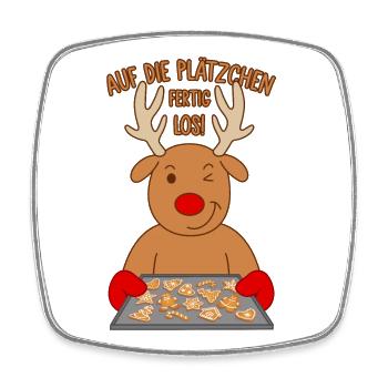 Auf die Plätzchen fertig los Spruch Rentier Backen - Viereckiger Kühlschrankmagnet - Weiß - Vorne