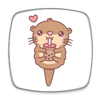 Niedlicher kleiner Otter liebt Boba-Tee - Viereckiger Kühlschrankmagnet - Weiß - Vorne