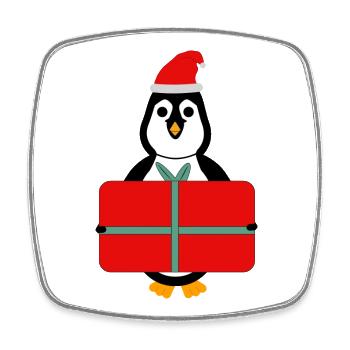 Pinguin mit Geschenk - Weihnachten - Viereckiger Kühlschrankmagnet - Weiß - Vorne