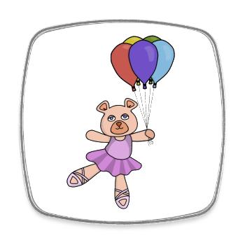 A little ballerina bear holding colorful balloons - Square fridge magnet - white - Front