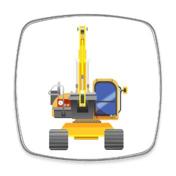 Gelber Bagger von vorne - Viereckiger Kühlschrankmagnet - Weiß - Vorne