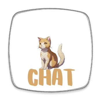 Papa Chat: Chat orange et Typo Large - Magnet carré - blanc - Devant