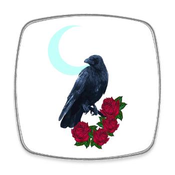 kolkrabe, Rosenblüte, Mondsichel, goth, Vögel - Viereckiger Kühlschrankmagnet - Weiß - Vorne