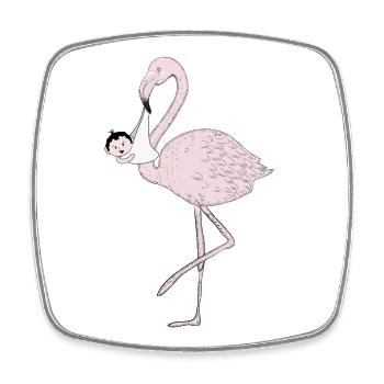 Flamingo bringt das Baby anstatt der Storch - Viereckiger Kühlschrankmagnet - Weiß - Vorne