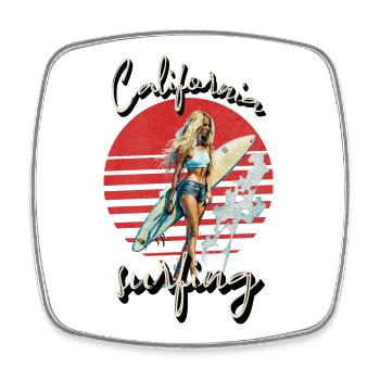 California Surfing Retro Sunset Surfer Girl - Square fridge magnet - white - Front