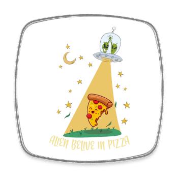 Außerirdische Pizza 2 - Viereckiger Kühlschrankmagnet - Weiß - Vorne