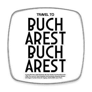 Se rendre à Bucarest Typo - Magnet carré - blanc - Devant