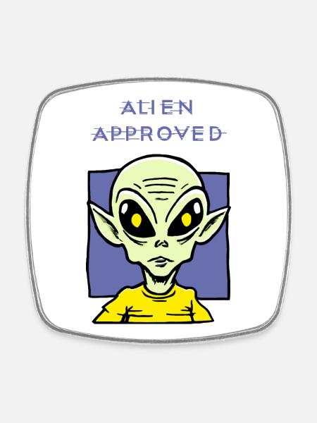 Alien Approved Yellow Eye Design - Square fridge magnet - white