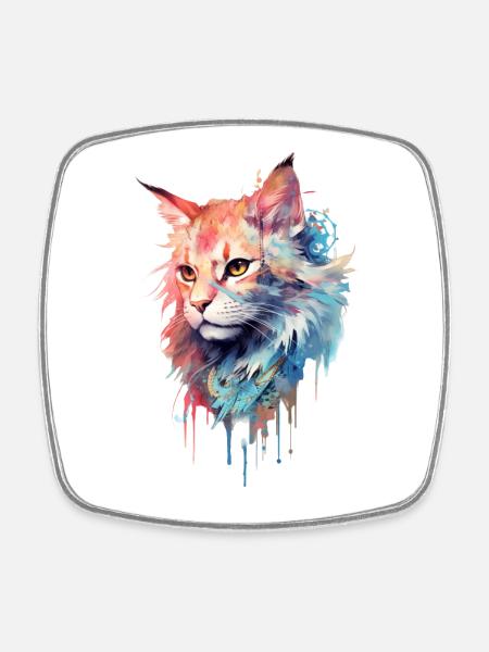 Mystischer Katzenprint - Viereckiger Kühlschrankmagnet - Weiß