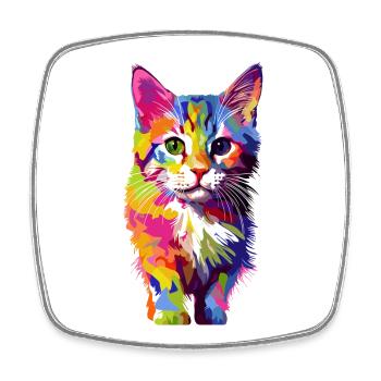Playful colorful cat - Square fridge magnet - white - Front