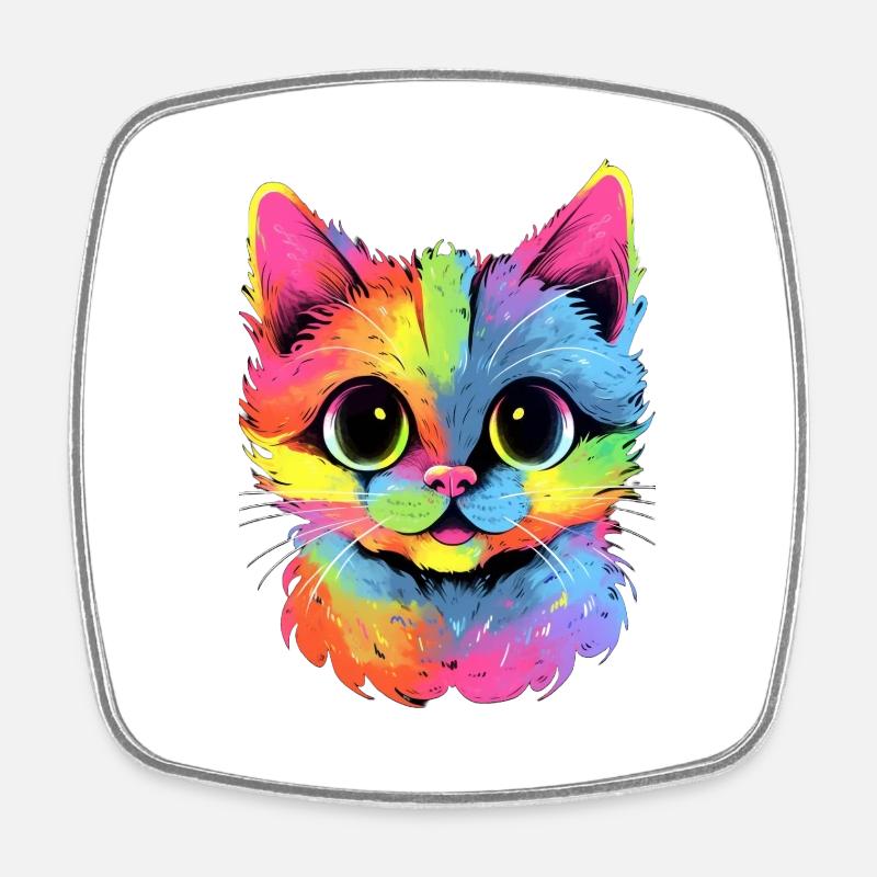 Excited colorful cat - Square fridge magnet - white