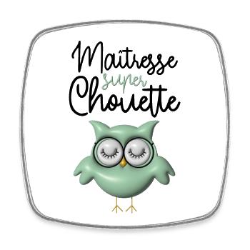 Maîtresse super chouette verte 3D - Magnet carré - blanc - Devant