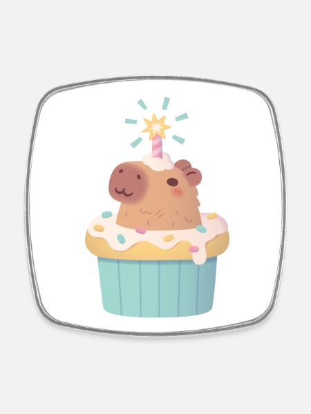 Cute Capybara In Cupcake Funny - Square fridge magnet - white