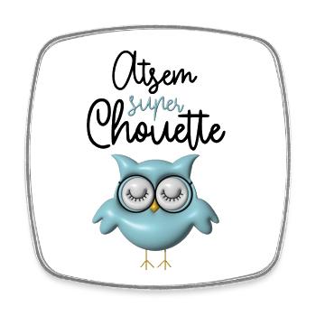 Atsem super chouette bleue 3D - Magnet carré - blanc - Devant