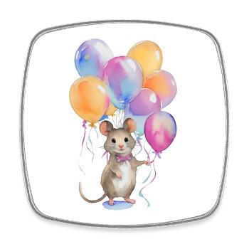 Mouse with balloons - Square fridge magnet - white - Front