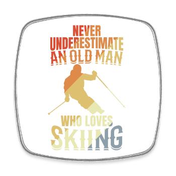 Never underestimate an old skier - Square fridge magnet - white - Front
