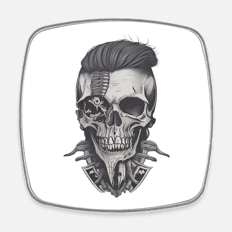 Hipster Totenkopf - Viereckiger Kühlschrankmagnet - Weiß