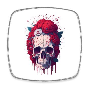 Skull with red flowers - Square fridge magnet - white - Front