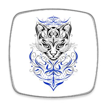 Katze Tattoo Chat Tribal - Magnet carré - blanc - Devant