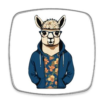 Lama en sweat à capuche avec un t-shirt fleuri - Magnet carré - blanc - Devant