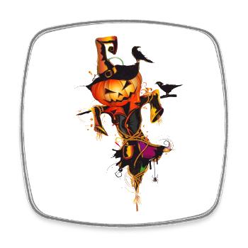 Halloween scarecrow pumpkin face in autumn - Square fridge magnet - white - Front