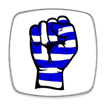 Griechenland Flagge Faust Hand Symbol - Viereckiger Kühlschrankmagnet - Weiß - Vorne