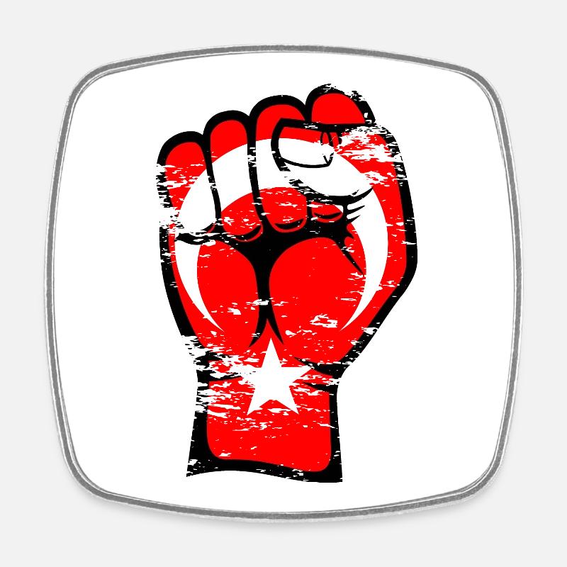Drapeau de la Turquie Poing Main Symbole utilisé - Magnet carré - blanc