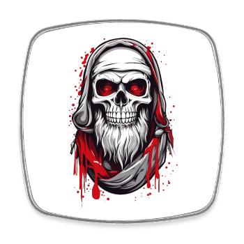 Totenkopf Weihnachtsmann - Viereckiger Kühlschrankmagnet - Weiß - Vorne