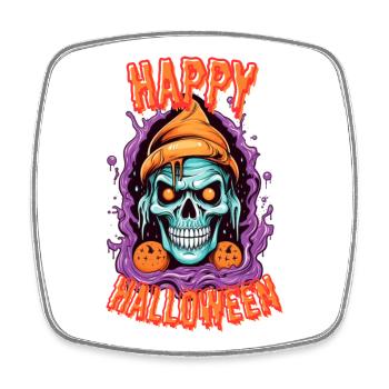 Spooky Halloween Skull with Beanie - Square fridge magnet - white - Front